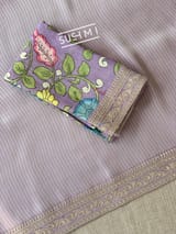 Lilac Banarasi tonchoi with pen kalamkari Blouse : D62F016