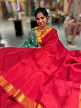 Maroon Red vintage Kanchipuram silk saree with pen kalamkari blouse