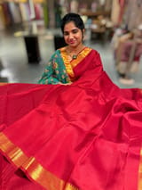 Maroon Red vintage Kanchipuram silk saree with pen kalamkari blouse