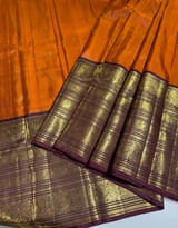 Rust Orange and Winish Brown Vintage Kanchipuram heavy Skirt border Saree SS50176