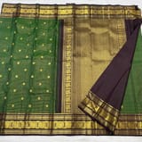 Emerald Green and Brown Combo Vaira Oosi Checks Vintage Kanjeevaram Saree