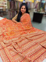 Orange Designer Printed Crepe Silk Saree