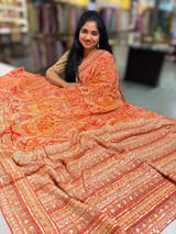Orange Designer Printed Crepe Silk Saree