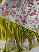 Lime Green Pure Satin Saree with embroidered border and blouse