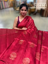 Maroon Red Banarasi Handloom Dupion Rawsilk Saree : S62F108