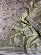 Light Pista Pure Satin Saree with Embroidery. SS5031