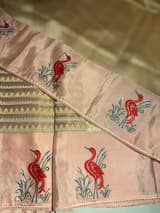 Peach Pink Banarasi Tissue saree with swan embroidery SS50403