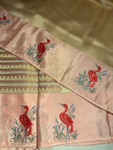 Peach Pink Banarasi Tissue saree with swan embroidery SS50403
