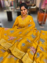 Mango Yellow Mashru Banaras with embroidery SS5010
