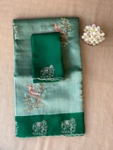 Bottle Green Premium Handloom Designer Tissue saree with exquisite embroidery
