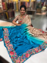 Chikoo–Copper Blue Ombre Satin Saree with Petite Point Border SS5024