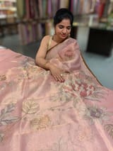 Dusty Pink Printed Banarasi Tissue with Handwork. SS50380