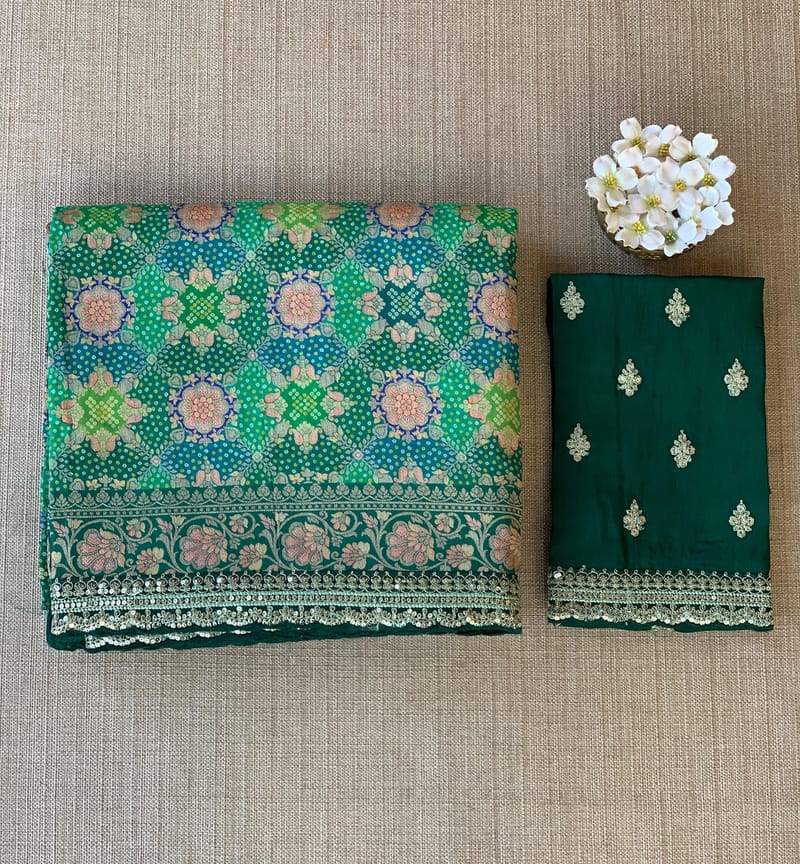 Emerald Green & Blue Banarasi bandhini georgette SS5051