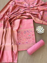 Coral Pink Banarasi Chiniya Silk 3-pc Suit set : SS62J03