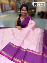 Baby Pink Vinatge checks gap border kanjeevaram saree S62F151