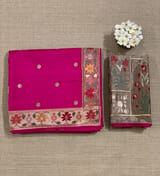 Rani Pink Kanchi soft silk saree with pythani and jamdani inspired embroidery SS50134