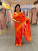 Orange Dhupion Raw Silk Saree with Gharchola bandhini blouse SS55490