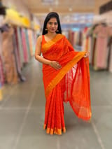 Orange Dhupion Raw Silk Saree with Gharchola bandhini blouse SS55490