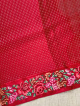 Chilli Red Mysore Silk Saree with petitepoint embroidery S62108