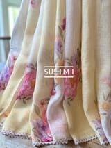 Floral printed handloom lenin saree