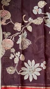 Brown Designer Organza with Tissue applique work
