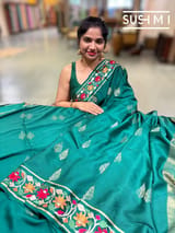 Emerald Green mysore silk with embroidered border S62F113