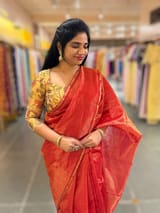 Red chanderi Tissue saree with designer tissue blouse