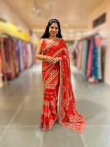 Orangish Red Kareena Inspired Gorgette Saree with allover mirrors SS5039