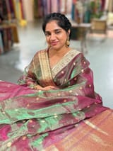 Green & Wine Dual tone Pure handloom Banarasi Tissue saree SS50430