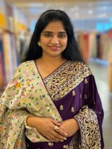 Brinjal Pure Mashru Satin Saree with embroidery