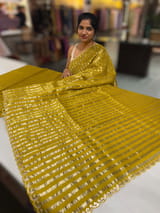 Mustard Handloom Mul Tissue Stripes Saree with fusion blouse SS50409