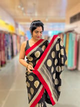 Black Crepe Silk Polka dot Saree with sabhyasachi Borders & Blouse SS50585