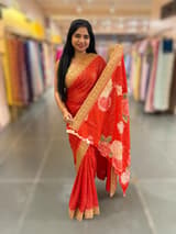 Red Georgette Sequence saree with sabhyasachi borders and printed blouse SS50516