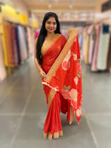 Red Georgette Sequence saree with sabhyasachi borders and printed blouse SS50516