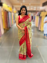 Light Olive Tissue Gorgette Fusion Saree with vidarbha Borders SS50226