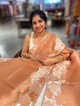 Peach Organza Saree with Stunning Leaf Embroidered Border SS50316