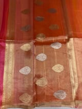 Orange and Pink Rangkaat  Banarasi handloom tissue stripe saree