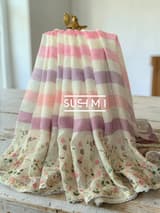 Stripe Printed Pure Lenin with embroidered skirt border