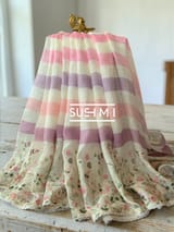 Stripe Printed Pure Lenin with embroidered skirt border