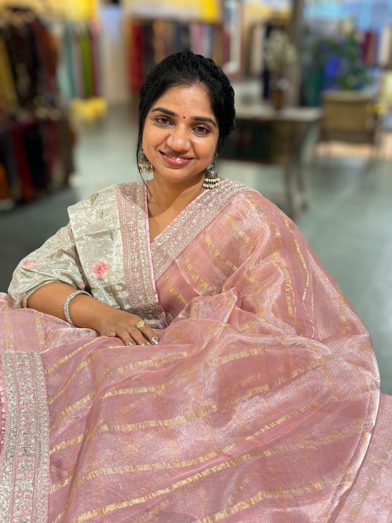 Pastel Pink Banarasi Tissue checks Saree with Sabyasachi Borders SS50433