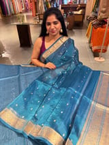 Peacock Blue Banarasi handloom tissue saree