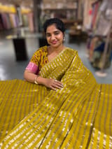 Mustard Handloom Mul Tissue Stripes Saree with fusion blouse SS50409