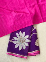 Brinjal Designer Organza with Tissue applique work