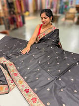 Black Kanchi soft silk saree with pythani and jamdani inspired embroidery SS50133