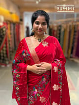 Red mashru Saree with embroidery : S62F140
