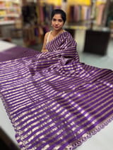 Brinjal Handloom Mul Tissue Stripes Saree with fusion blouse SS50410
