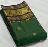 Emerald Green and Brown Combo Vaira Oosi Checks Vintage Kanjeevaram Saree