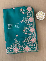 Peacock Green Pure Organza heavy handwork saree