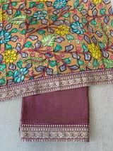 Wine kora Muslin Tissue fusion saree SS50204