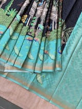 Black Checks Soft Silk with beautiful Skirt Border Peacock Print SS50505